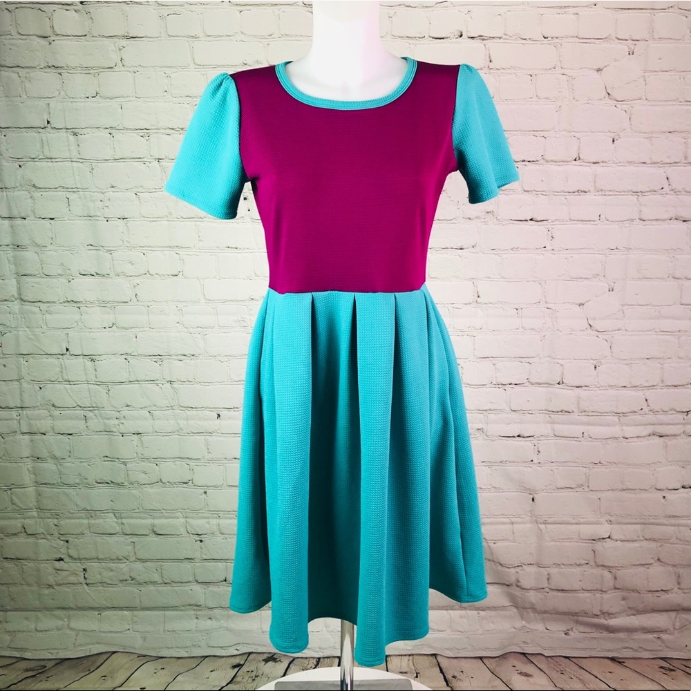 LuLaRoe Midi Dress in Magenta and Teal
